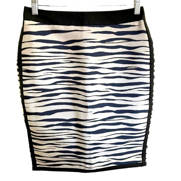 Ann Taylor Factory Women’s Zebra Side Stripes Pencil Skirt Size 2 Stretch EUC - Picture 1 of 4
